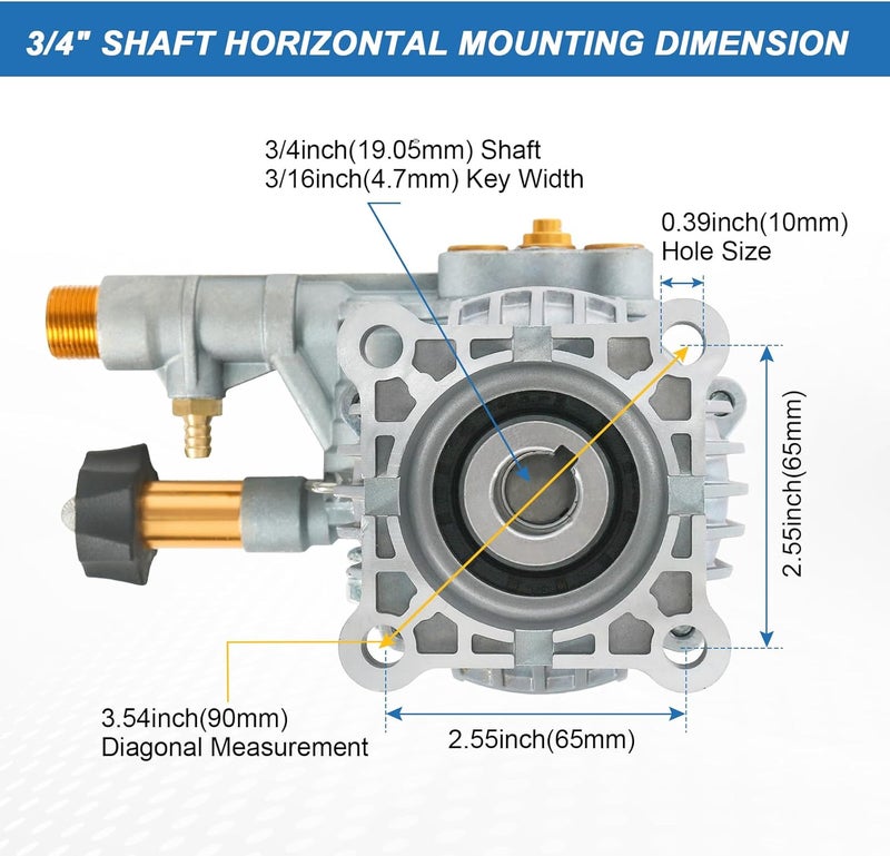RALZAOTO 3/4" Shaft Horizontal Pressure Washer Pump Kit 3300 PSI 2.4 GPM Replacement for Axial Cam Pressure Washer Pump for Power Washer Compatible with Simpson 90028, Honda GC160 GC190 Kohler SH270 - Image 2